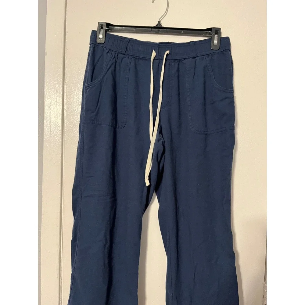 Rewash Navy Blue Rayon Linen Blend Drawstring Elastic Waist Casual Pants M